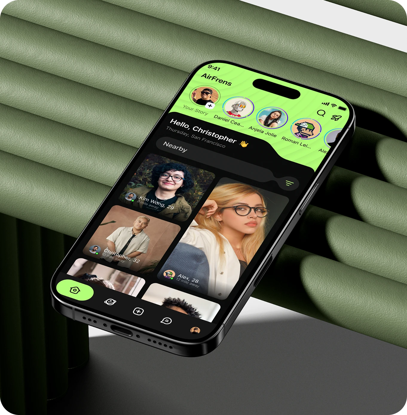 A mockup of the AirFrens app on a phone.