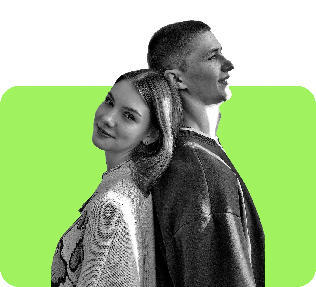 A stylized photo of two people.