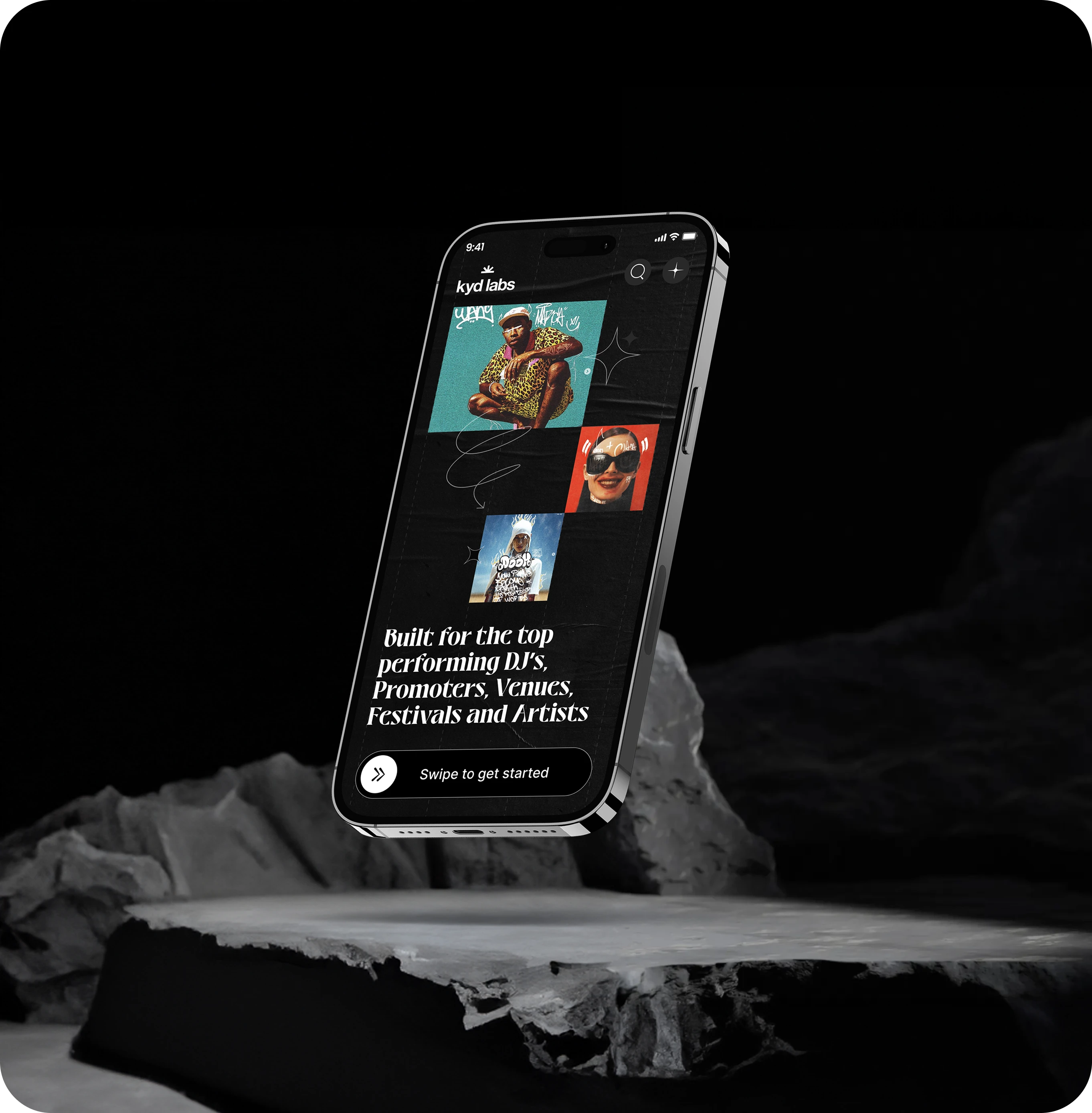A mockup of the kydlabs app on a phone.