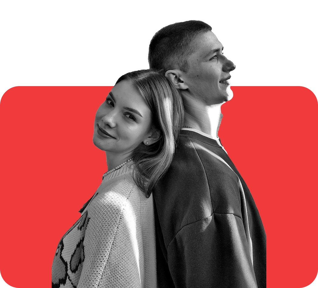 A stylized photo of two people.