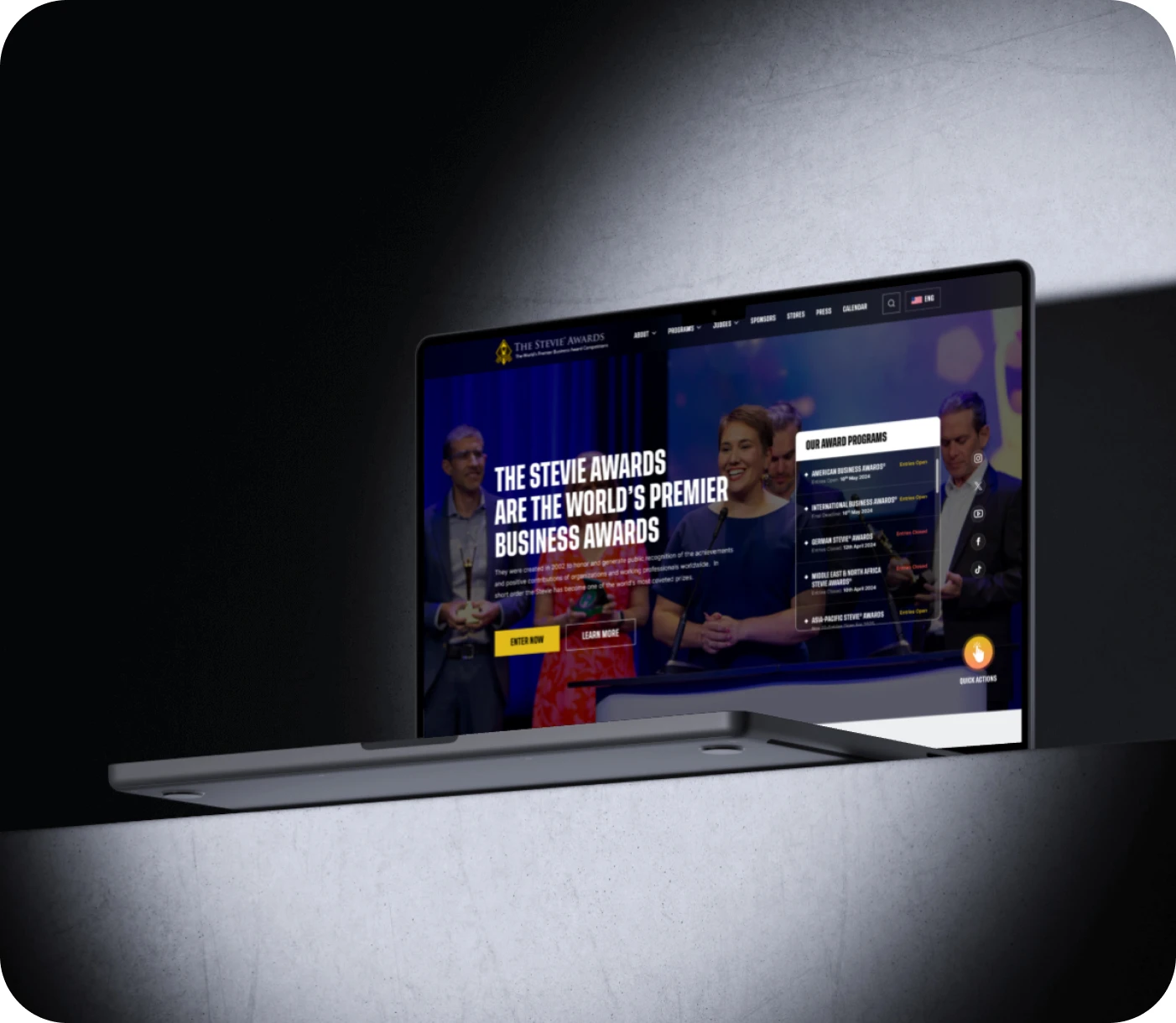 A mockup of the stevie awards app on a phone.